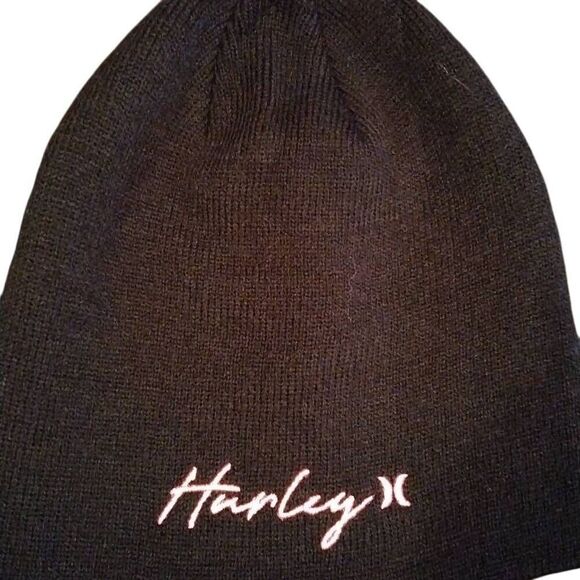 Hurley NWT Staple Beanie Black with Pin Hurley Embroidery OS - Picture 7 of 14